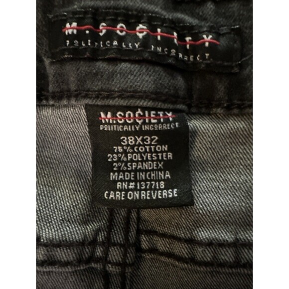 M Society Distressed Ribbed Ripped Paint Skinny Jeans Men's Size 38x32 Black - Picture 11 of 16